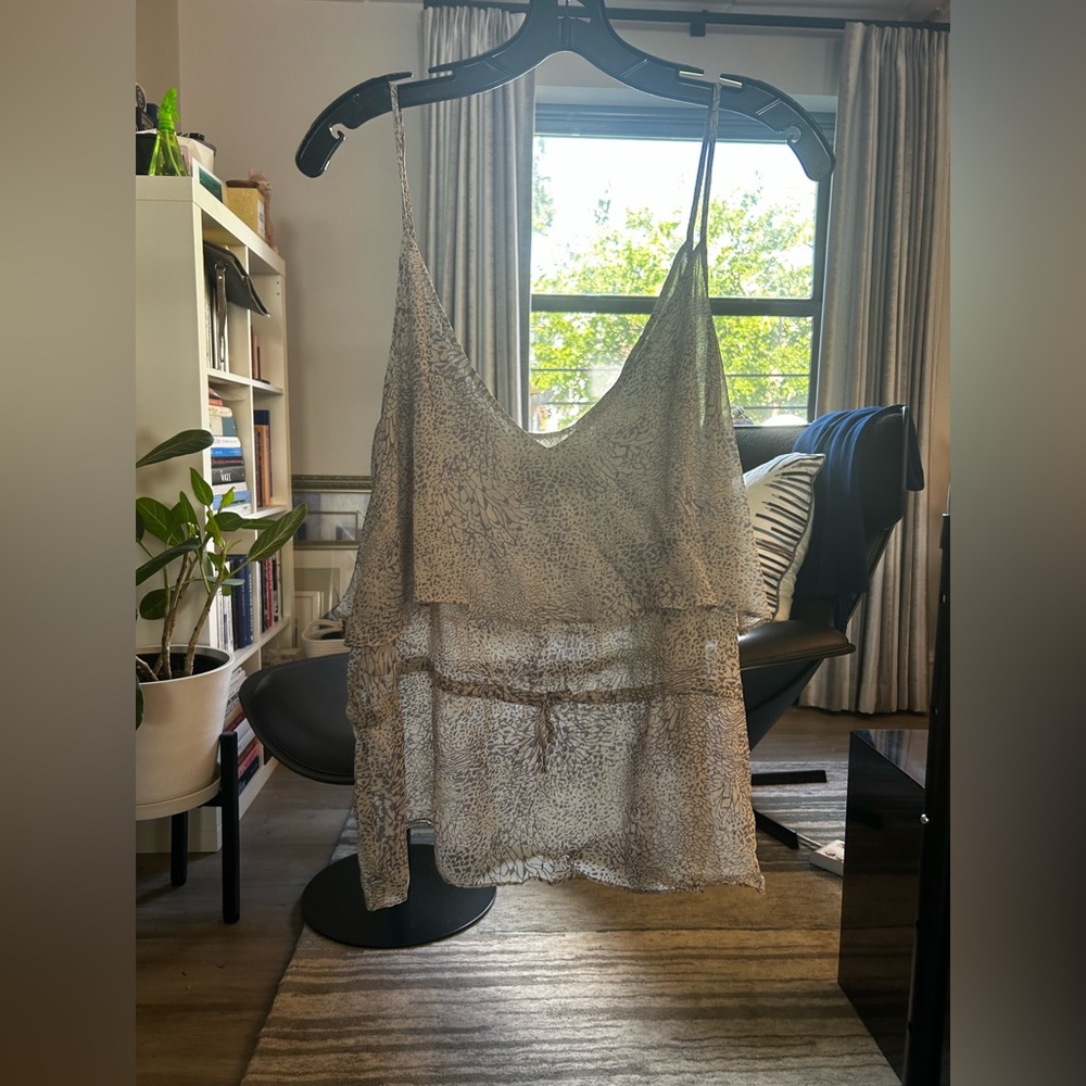 Rory Beca Floral Chiffon Flounce Tank Top with Drawstring Waist Tie